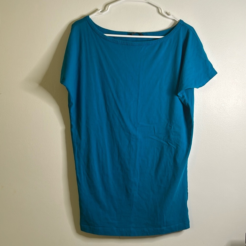 Moda international short sleeve top size small blue 100% cotton summer casual